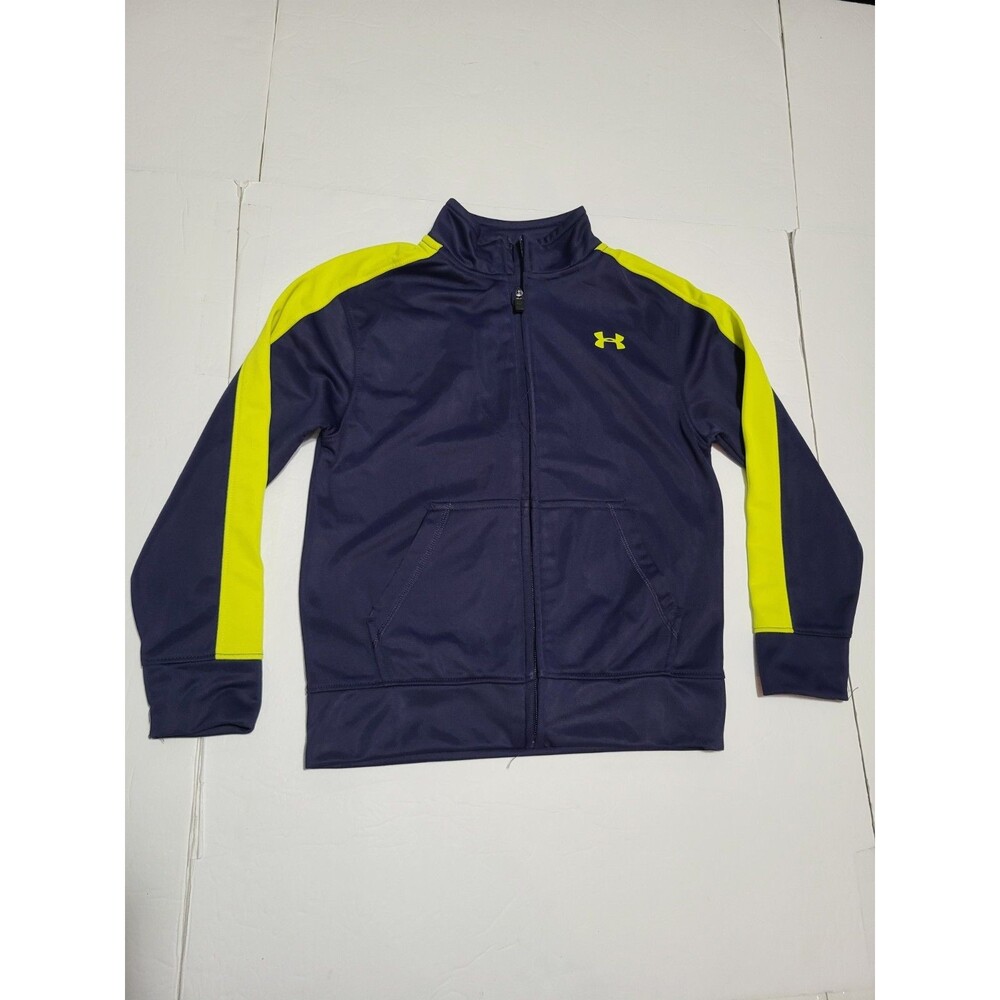 (#L6)Under Armour Boys Size 6 Blue & Yellow Full Zip Windbreaker Front Pocket